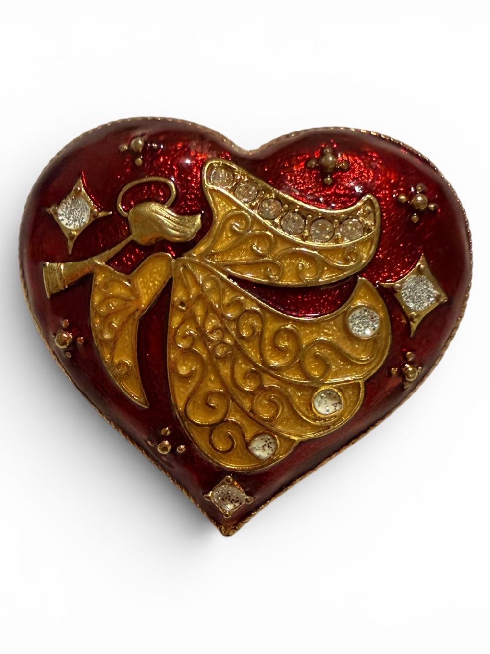 Monet Red and Gold Heart Angel Brooch